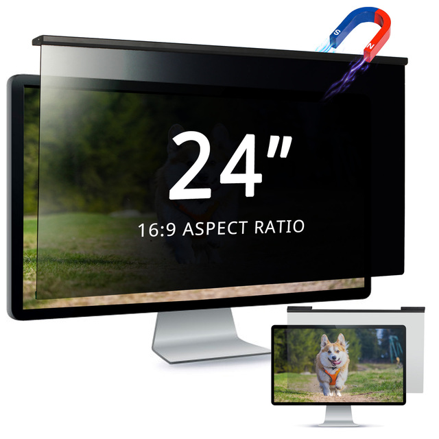 24 Inch Anti-Spy Grade AAA PET HD Display Privacy Screen Protector Hanging Removable Clamps Computer Privacy Filtering