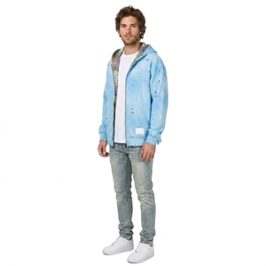 Stylish Distressed Zip-Up <b>Hoodies</b> <b>Lightweight</b> Vintage Look Casual Sweatshirts Soft Everyday Streetwear Winter 100% Cotton Men - Product Image 2