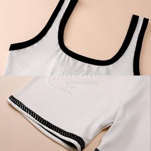 Ensemble de sport pour femme 2 pièces, respirant, haut court à taille haute, short, logo sur le devant, motif uni, ensemble de yoga pour la course à pied - Product Image 5