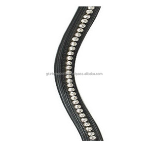 Banda de cejas de caballo de cuero de canal vacío cosida completa hecha a medida con incrustaciones de cristales transparentes redondos Diamante Mega Bling banda de cejas - Product Image 1