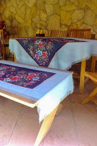 Sky Blue Handmade <b>Tablecloth</b> Set with <b>Tablecloth</b> Cushion Cover Runner 150x150 <b>tablecloth</b> 50x150 runner 50x50 2 cushion cases - Product Image 2
