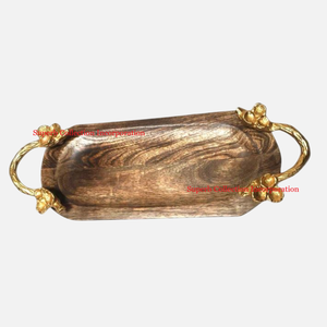 Plateau rond en bois naturel fait main poignée en feuille d'argent Design attrayant pour servir des collations Fruits accessoires pour la maison utilisation de restauration - Product Image 6