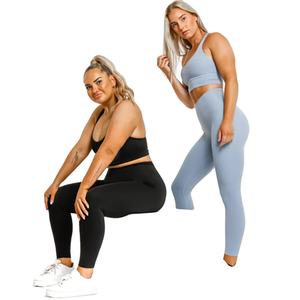 Traje de Yoga de talla grande para mujer, mallas de cintura alta y Sujetador deportivo push-up, patrón sólido, ropa de gimnasio para fitness - Product Image 1