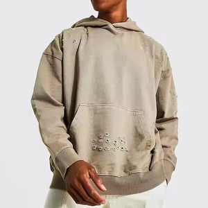 Sweat à capuche surdimensionné en molleton 100% coton pour homme, personnalisé OEM, lavé, délavé, motif uni, méthode de tissage tricotée - Product Image 1