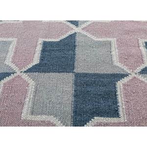 พรมขนสัตว์ขนาดใหญ่สีน้ำเงินอัลฮัมบรา 9x12 ฟุต ทอแบบเรียบด้วยเส้นใยปอกระเจา พร้อมลวดลายเรขาคณิตแบบแพทช์เวิร์คสำหรับทางเดินรูปสี่เหลี่ยมผืนผ้า-ADWL-13171 - Product Image 3