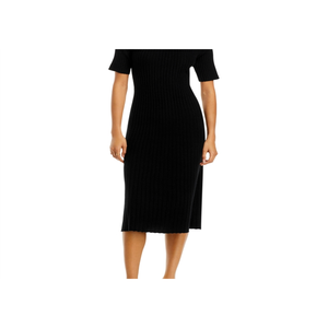 Abito tubino midi C by Bloomingdale's in tessuto di lana a coste di cashmere nero - Product Image 5