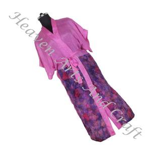 KL008 2024 primavera mujer Vintage Sari Kimono manga larga elegante multicolor ropa de playa largo Vintage seda Vintage Sari Kimono - Product Image 1