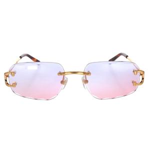 Luxury <b>rimless</b> pink gradient <b>sunglasses</b> with gold metal temples and geometric lens design for <b>men</b> and women - Product Image 1