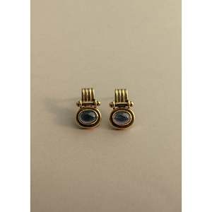 Boucles d'oreilles pendantes vintage plaquées or blanc 18 carats avec saphir bleu taille ovale motif goutte d'eau, pendentif élégant pour les soirées - Product Image 1
