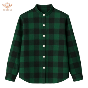 เสื้อเชิ้ตลายสก็อตแขนยาวคอจีนสำหรับผู้หญิงใหม่เสื้อสักหลาดผ้าฝ้ายลายตารางหมากรุกแบบลำลองมีกระดุมเสื้อโลโก้ตามสั่ง - Product Image 1