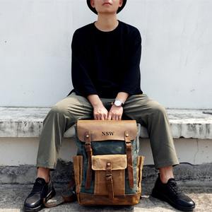 Handmade Waxed Canvas Leather <b>Backpack</b> Large Travel Hiking <b>Laptop</b> Unisex School Rucksack LCB-0036 - Product Image 2