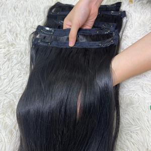 CLIP en 100% cheveux humains vierges extension de cheveux raides vietnamiens avec dentelle transparente longue longueur pour les femmes noires - Product Image 3
