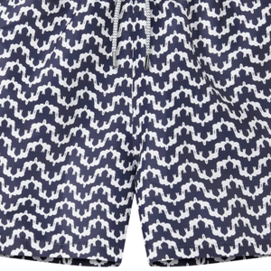 Shorts de bain recyclés pour hommes, imprimé géométrique bleu, séchage rapide, vêtements de plage avec taille élastique, poches à cordon - Product Image 5