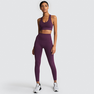 Women Seamless Fitness Clothing Sportswear Gym Leggings <b>Padded</b> Push-up Strappy Sports Bra Sports Set - Product Image 6