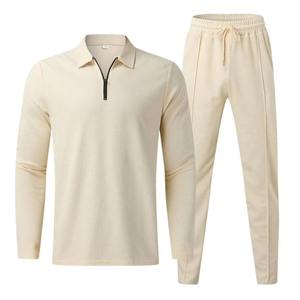Nouvel ensemble de jogging à fermeture éclair de couleur unie pour hommes pantalon à manches longues décontracté respirant avec chemise deux pièces élégantes pour les sports d'hiver - Product Image 1