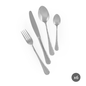 Set di posate da 24 pezzi in acciaio inossidabile color argento resistente, stile elegante e raffinato, finitura a specchio, di Excelsa - Product Image 1