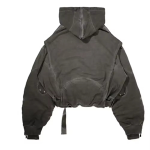 Latest Fashion 2026 New Acid <b>Washed</b> Cropped Unisex Hoodie Fashionable Bottom Belt Cotton Men's Hoodies Made By Numica Sports - Product Image 6