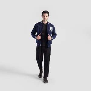 เสื้อแจ็คเก็ต Crest Varsity กันน้ำ สีกรมท่า วินเทจ หนังปักลาย ปิดด้วยซิป มีไซส์ตั้งแต่ XS ถึง 6XL สำหรับฤดูใบไม้ผลิ ฤดูใบไม้ร่วง และฤดูหนาว - Product Image 4