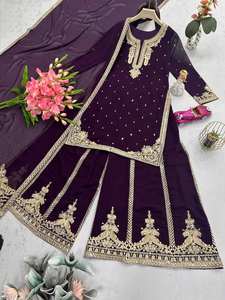 Ensemble Kurta Palazzo de Luxe Unity avec Broderie Violette et Dupatta - Product Image 6