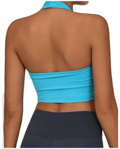 Débardeur de yoga et de fitness à dos ouvert et à col suspendu, soutien-gorge de sport rembourré nude pour la course à pied et l'entraînement, respirant avec logo frontal - Product Image 4