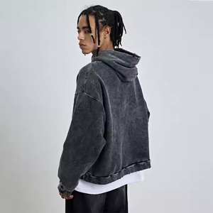 Custom Angustia Parche bordado Sharp Hood Sudadera con capucha Rhinestone Acid Washed Color Hoodie Full Rhinestones Hoodie - Product Image 3