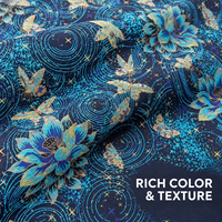 Tissu Jacquard Texturé Bleu Marine à Motifs Floraux et Papillons pour Robes, Rideaux, Nappes, Sacs et Décoration Intérieure – Vente en Gros