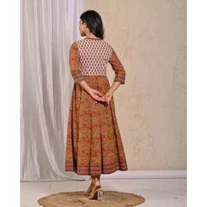 Vestido largo de algodón Angrakha con estampado de mostaza Jaipuri, Lehenga Choli indio con Saree y Salwar, ropa suave cosida. - Product Image 5