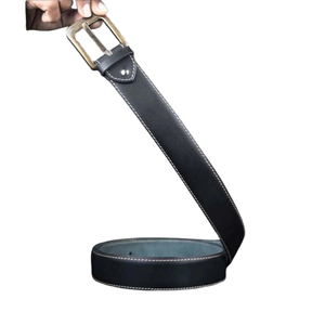 OEM 2025 cinturón de vestir para hombre de alta calidad de cuero genuino elegante Borde de pluma logotipo personalizado negro hecho a mano estilo Formal aleación - Product Image 4