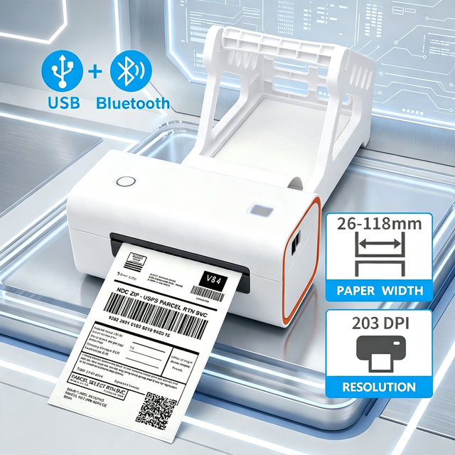 Soonmark USB +BLuetooth Thermal Label Printer 4x6 Shipping Printer Wireless Shipping Address Sticker Printer with Label Holder