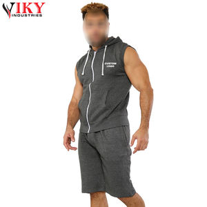 <b>Men</b> Sleeveless Hoodies and <b>Shorts</b> set custom logo Bottoms Gym Set Casual <b>2</b> Piece Outfits Tracksuit Set - Product Image 2