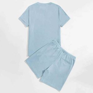 Ensemble de survêtements courts d'été décontractés pour hommes de couleur unie personnalisés avec Offre Spéciale et t-shirt en coton ample - Product Image 1
