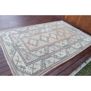 Tapis turc vintage, tapis de 5,2 x 8 pieds, grand tapis gris de style sud-ouest - Product Image 2