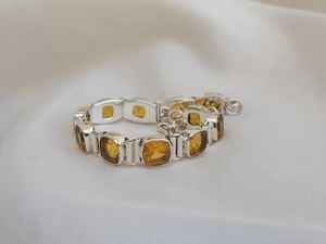 Pulsera de Citrino Hecha a Mano, Gema en Forma de Cojín, Joyería de Plata de Ley, Pulsera de Cristal Amarillo, Regalo para Mujer - Product Image 2