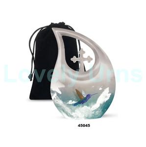 Venta caliente azul lágrima colibrí cremación urna para adultos para cenizas humanas urna cruzada decorativa con bolsa de terciopelo gratis - Product Image 6