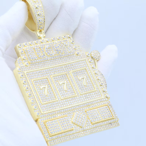 Collier pendentif de luxe en forme de machine à sous sertie de diamants, moissanite VVS, argent 925, style hip-hop - Product Image 5