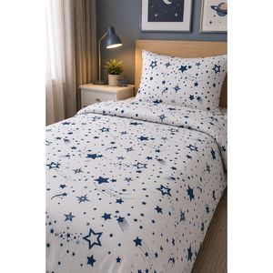 Housse de couette simple blanche avec motif étoile, style tissé imprimé - Product Image 2