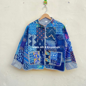 Venta al por mayor indio hecho a mano Chaqueta de algodón acolchado Jaipuri Vintage algodón Kantha chaqueta sin mangas Reversible indio hecho a mano Kanth - Product Image 6