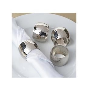 Anneaux de serviette en acier inoxydable de conception martelée pour la décoration de table à manger à domicile, logo personnalisé, vaisselle en argent bien polie - Product Image 1