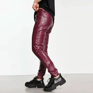 Pantalon en cuir taille haute pour hommes, coupe ajustée, mode hivernale, jeans de couleur unie avec technique lavée, décoration imprimée, quantité minimale de commande bas du Pakistan - Product Image 3