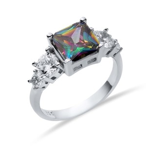 Square Cut Mystic Topaz Pear Cut CZ Classic Wedding Party Turkish Wholesale Handmade Gold Plated Cluster <b>Ring</b> <b>925</b> Sterling - Product Image 3
