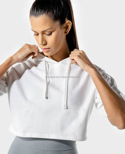 Nouvelle arrivée en gros femmes haut court à manches longues entraînement Fitness Gym Yoga vêtements d'hiver décontracté solide tricoté sweats à capuche pour femme - Product Image 4