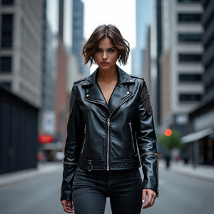 Chaqueta de Cuero de Oveja Genuino para Mujer, Forro de Algodón Transpirable, Informal, Cremallera Completa, Cuello Vuelto, Color Sólido - Product Image 1