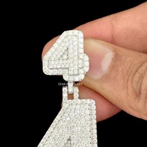 Pendentif personnalisé en moissanite, numéro, coupe ronde brillante VVS, argent 925, glacé, hip hop, unisexe - Product Image 4