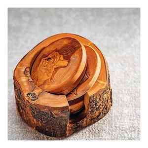 Handmade Designer Wooden Tea <b>Coasters</b> Classic Rounded Walnut Printed Decorative <b>Coaster</b> <b>Set</b> for Home Evening Tea Mat or Pad - Product Image 1