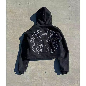 Nouveau Style personnalisé Streetwear fermeture éclair éponge française épais recadrée lavage à l'acide DTG graphique hommes vêtements fabrication hommes sweats à capuche - Product Image 5