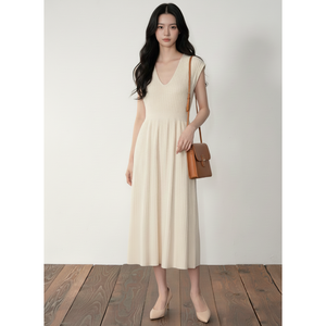 Vestido Midi de Punto Acanalado de Moda para Mujer de Lujo, Cuello Redondo, Manga Corta, Recto, Simple, Nailon, Minimalista, Personalizado OEM ODM - Product Image 1