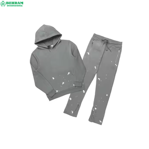 Ensemble respirant : Sweat à capuche et pantalon évasé en molleton 100% coton, teint uni, avec patch brodé et pantalon de survêtement - Product Image 2