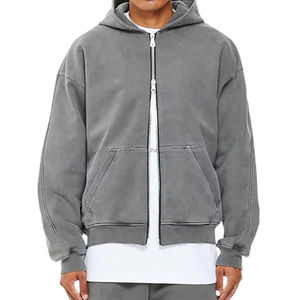 Custom Logo Men 100 Cotton Hoodie French Terry High Quality Blank Oversized Vintage Acid Wash Zip up Cropped Hoodie Men - Product Image 2