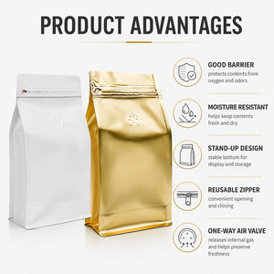 Sachets de café à fond plat sans valve, imprimés sur mesure, en aluminium, 250g, 500g, <span class=keywords><strong>1kg</strong></span> pour <span class=keywords><strong>l</strong></span>'emballage des grains, OEM, vente en gros - Product Image 3