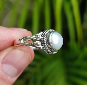 Anillo hecho a mano para niñas, joyería de piedras preciosas de perlas naturales de Plata de Ley 925 sólida a la moda, joyería de anillo estampado de Plata de Ley 925 - Product Image 2